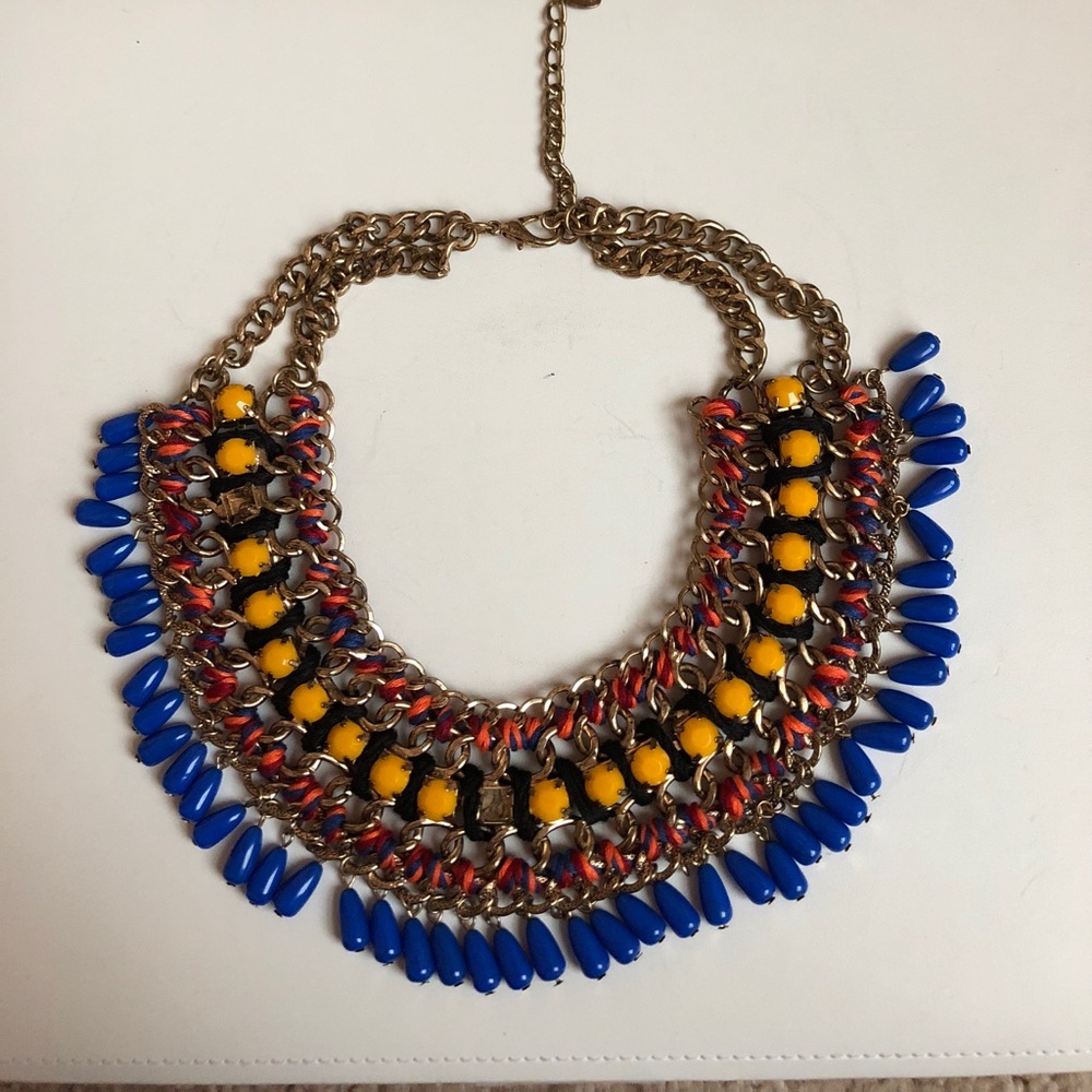 Zara Statement Beaded Necklace. O/S blue & yellow